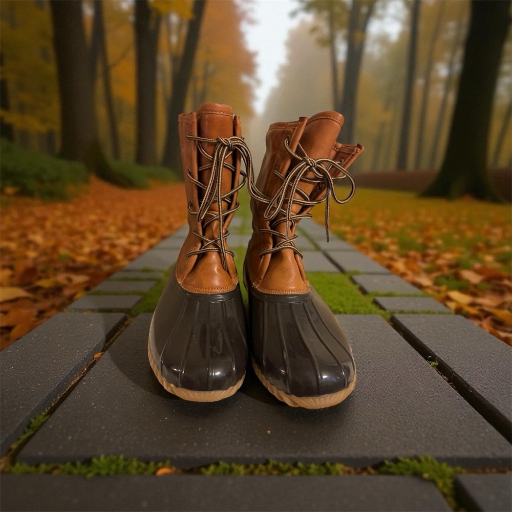 Narianna Tan and Black Lace-Up Winter Boots